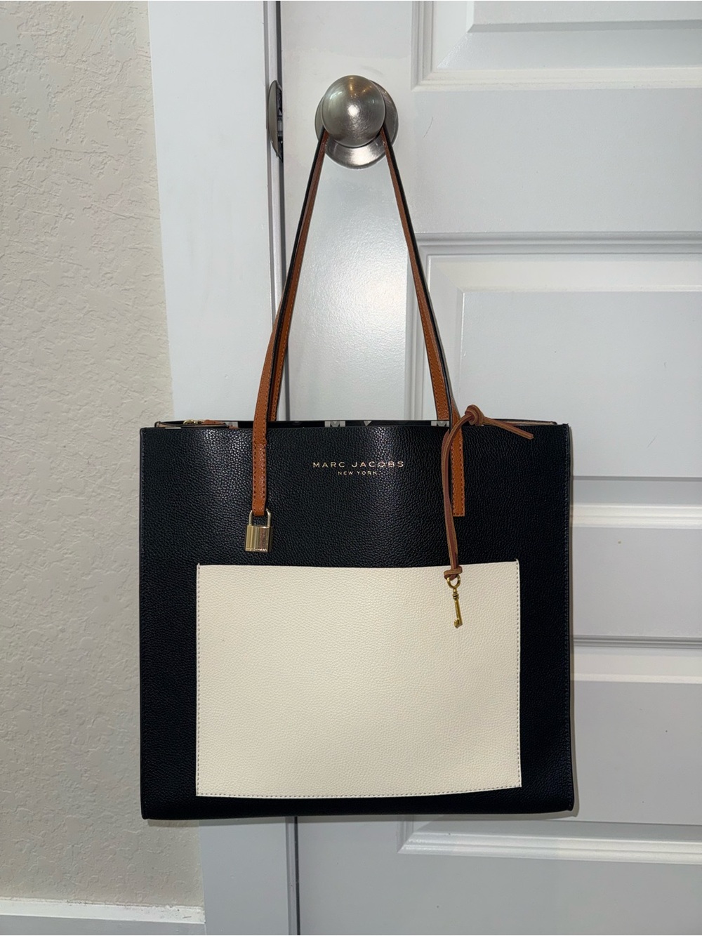 Marc Jacobs Black, Cream & Tan Leather Tote